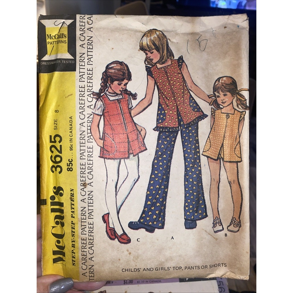 Vintage 70s McCalls 3625 Girls Ruffle Top + Pants or Shorts Sewing Pattern 8 CUT